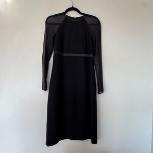 Talbots Black Midi Dress Womens Size 4 Sheer Mesh Sleeve Elegant Classic Minimal
